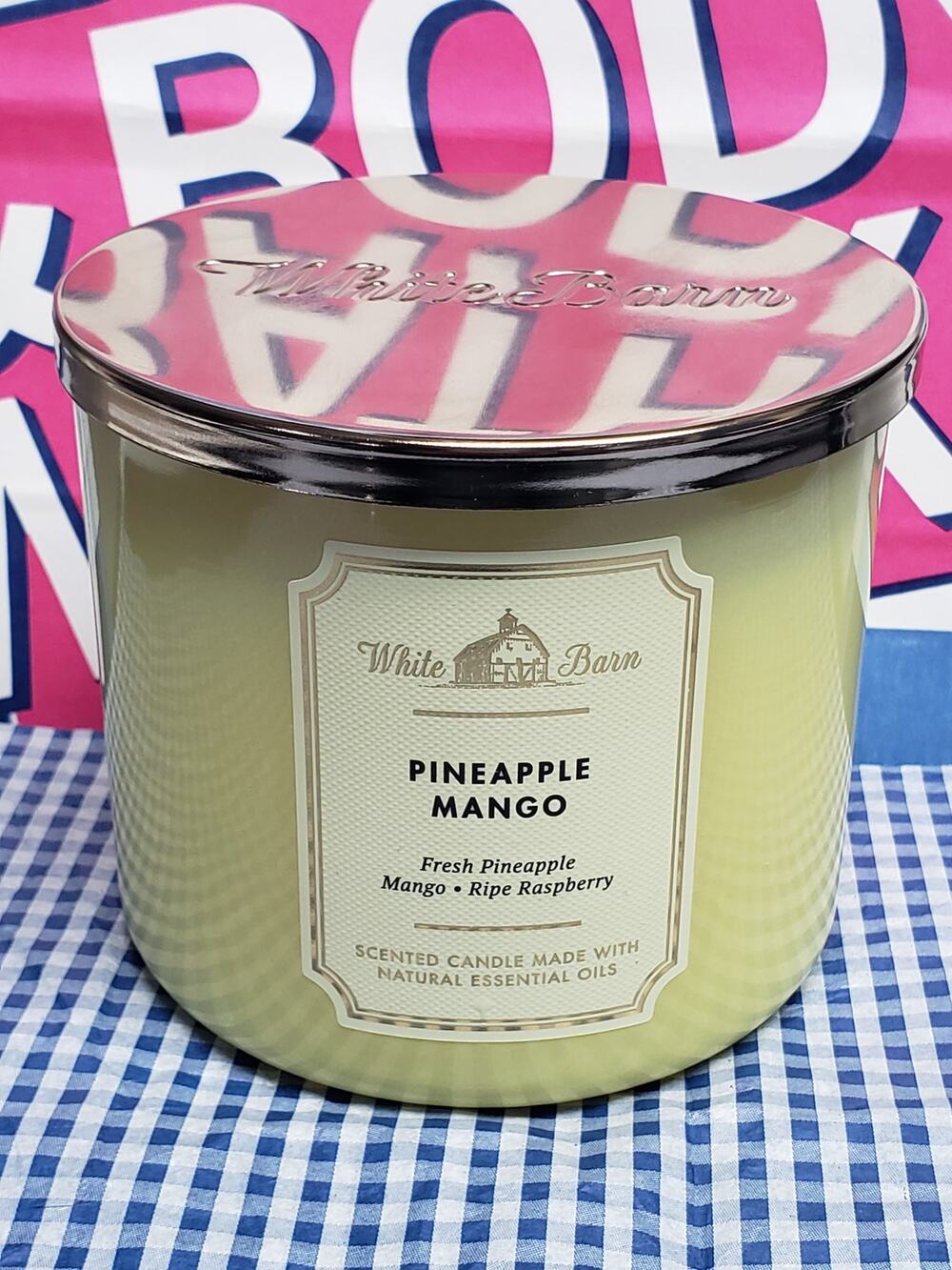 BBW Pineapple Mango Shiny Yellow White Barn Large 3 Wick Candle Home Fragrance - Picture 1 of 2